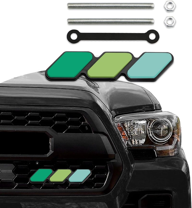 CHRYMUM TRD Grille Decor Badge, 3-Color Upgrade Emblem, Grille Insert Trims, Tri-Color Grille Badge Emblem Car Decoration Accessories Fit for Tacoma 4Runner Tundra Sequoia Rav4 Highlander (Green Blue) - Image 1